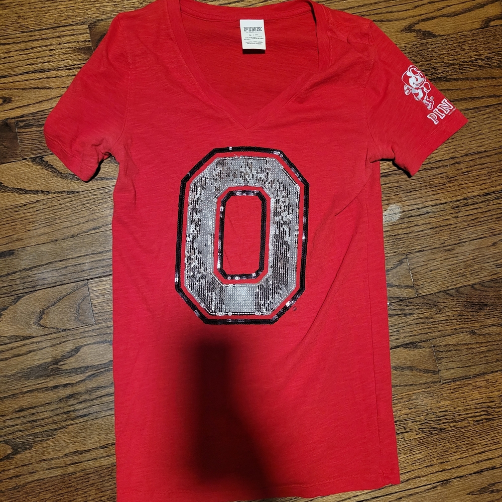 Victoria's Secret Red Sequin 'O' V-Neck Tee